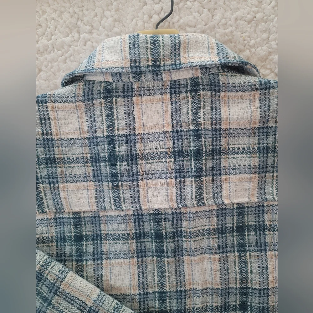 Boston Traders SZ-M Plaid Flannel Shirt+Jacket=Shacket Teal Cream MINT CONDITION